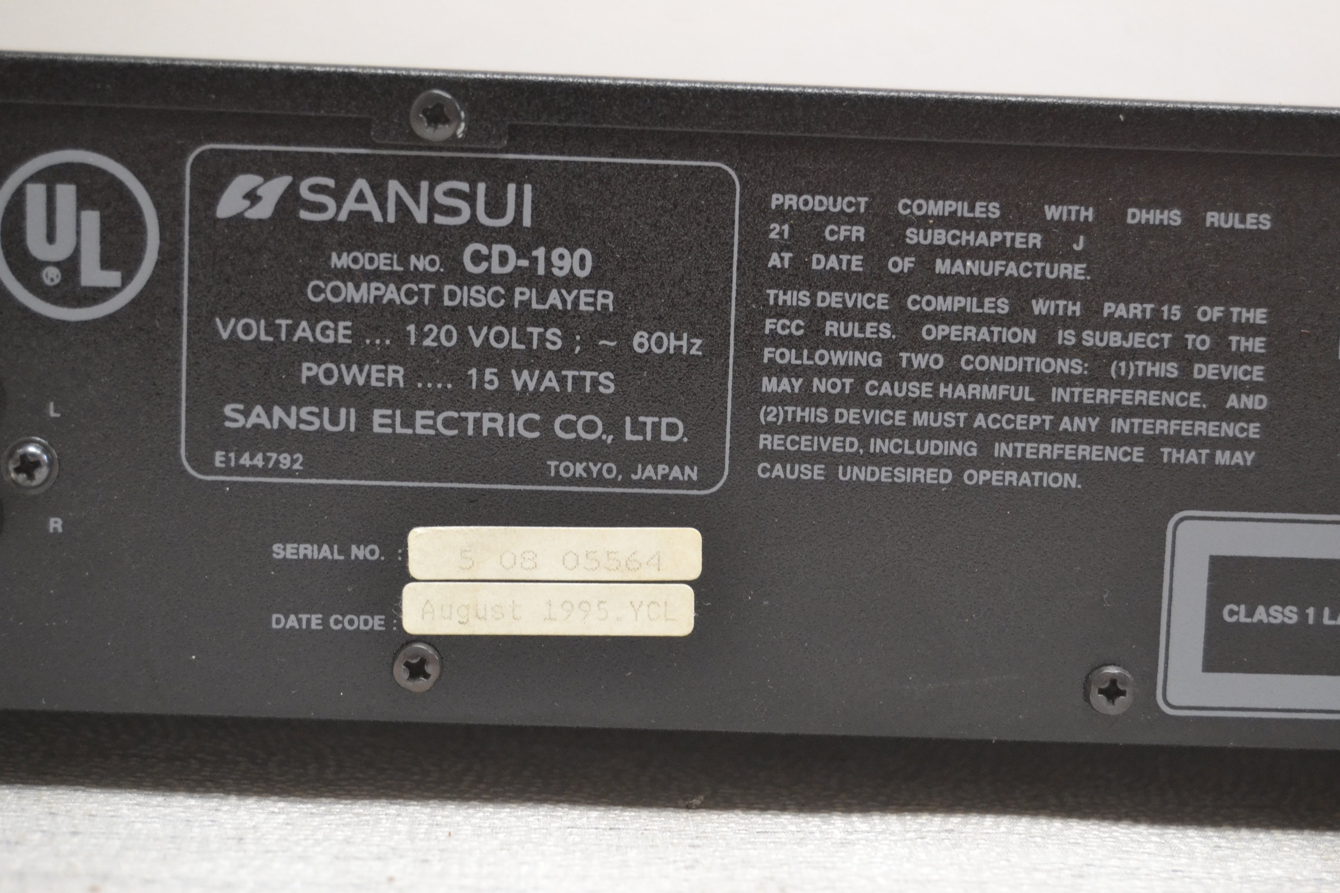 Sansui CD-190 Single CD Player * Fully Serviced * New Belts – The