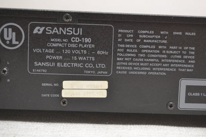 Sansui CD-190 Single CD Player * Fully Serviced * New Belts
