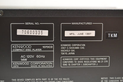 Kenwood 1070CD * CD Carousel * 5 Discs * Fully Serviced * Remote Control