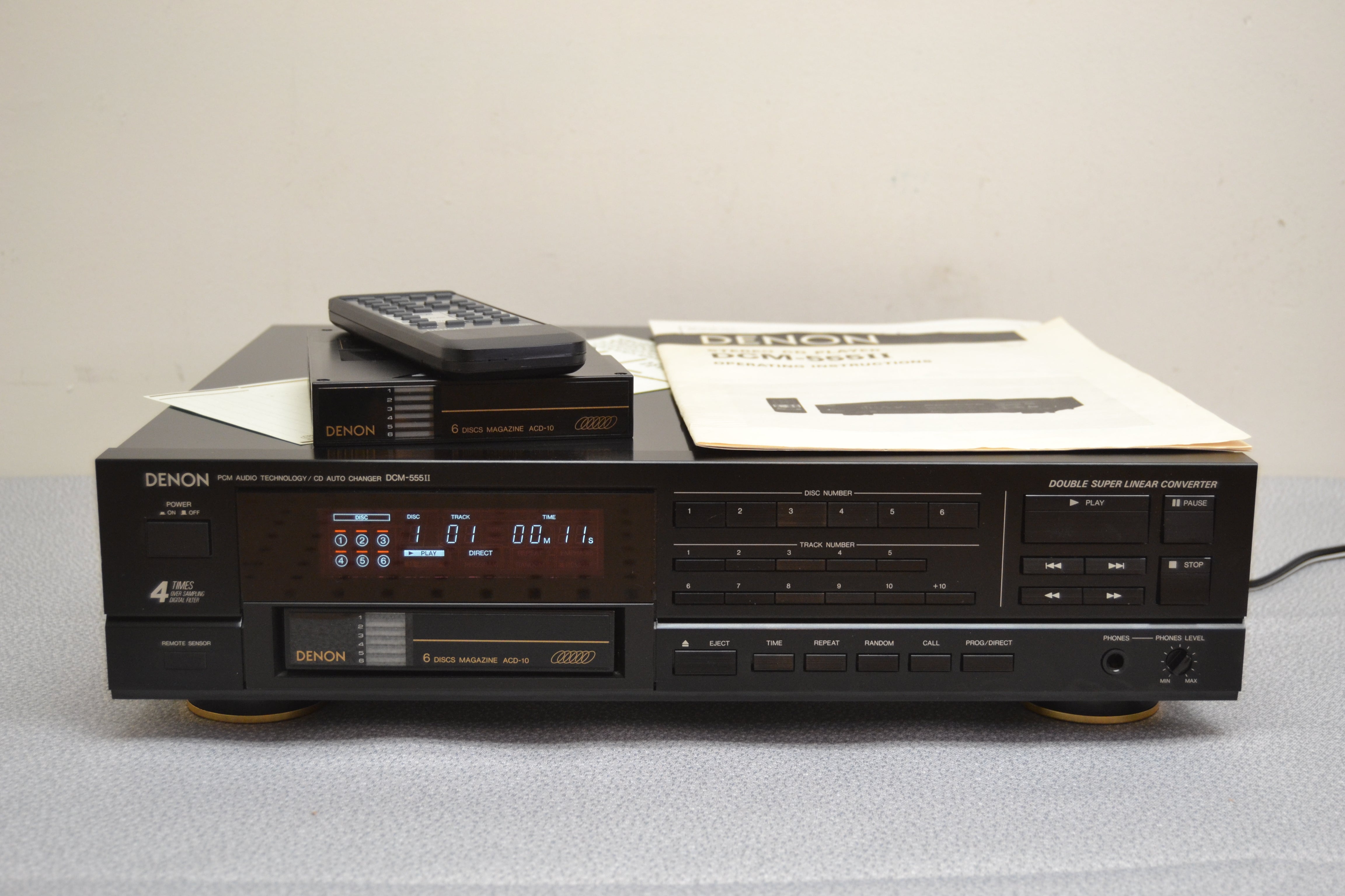 Denon DCM-555II Six Disc Cartridge  CD Changer * Remote * 2nd Cartridge * Manual * Serviced * New Belts