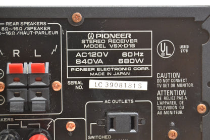 Pioneer VSX-D1S Stereo Receiver * 130W RMS * Fully Serviced * No Store Shipping