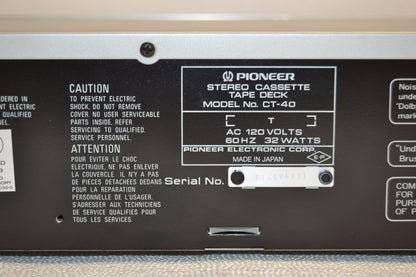 Pioneer CT-40 Single Cassette Deck * Fully Serviced * New Belts !!!