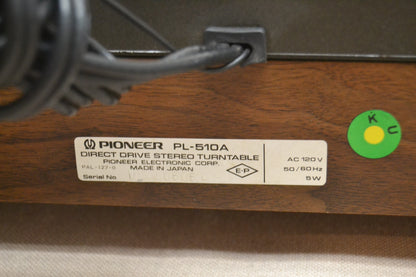 Pioneer PL-510A 2-Speed Direct-Drive Turntable (1976-1978) - NEW Audio Technica AT3600 Cartridge