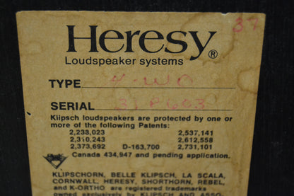 Klipsch Heresy 1976 HWO Walnut * Fully Serviced *