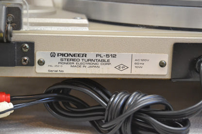 Pioneer PL-512 Belt Drive Turntable * Fully Serviced * NEW AT3600 Cartridge