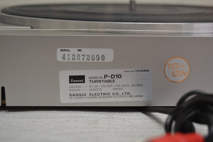 Sansui P-D10 Direct Drive Turntable * New Audio Technica Cartridge * Fully Serviced