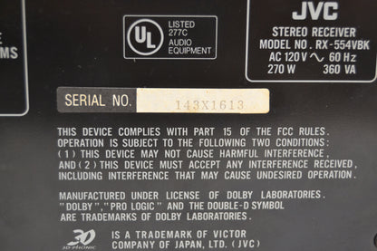 JVC RX-554V Stereo Receiver * 100W RMS * Remote * Fully Serviced