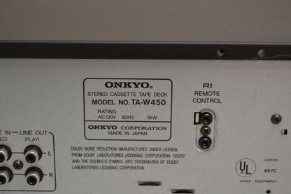 Onkyo TA-W450 Double Cassette Deck * Fully Serviced * New Belts