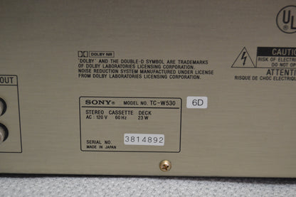 Sony TC-W530 Double Cassette Deck * Fully Serviced * New Belts