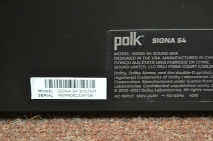 Polk Audio SIGNA S4 Soundbar * Wireless Sub * Manual * Remote