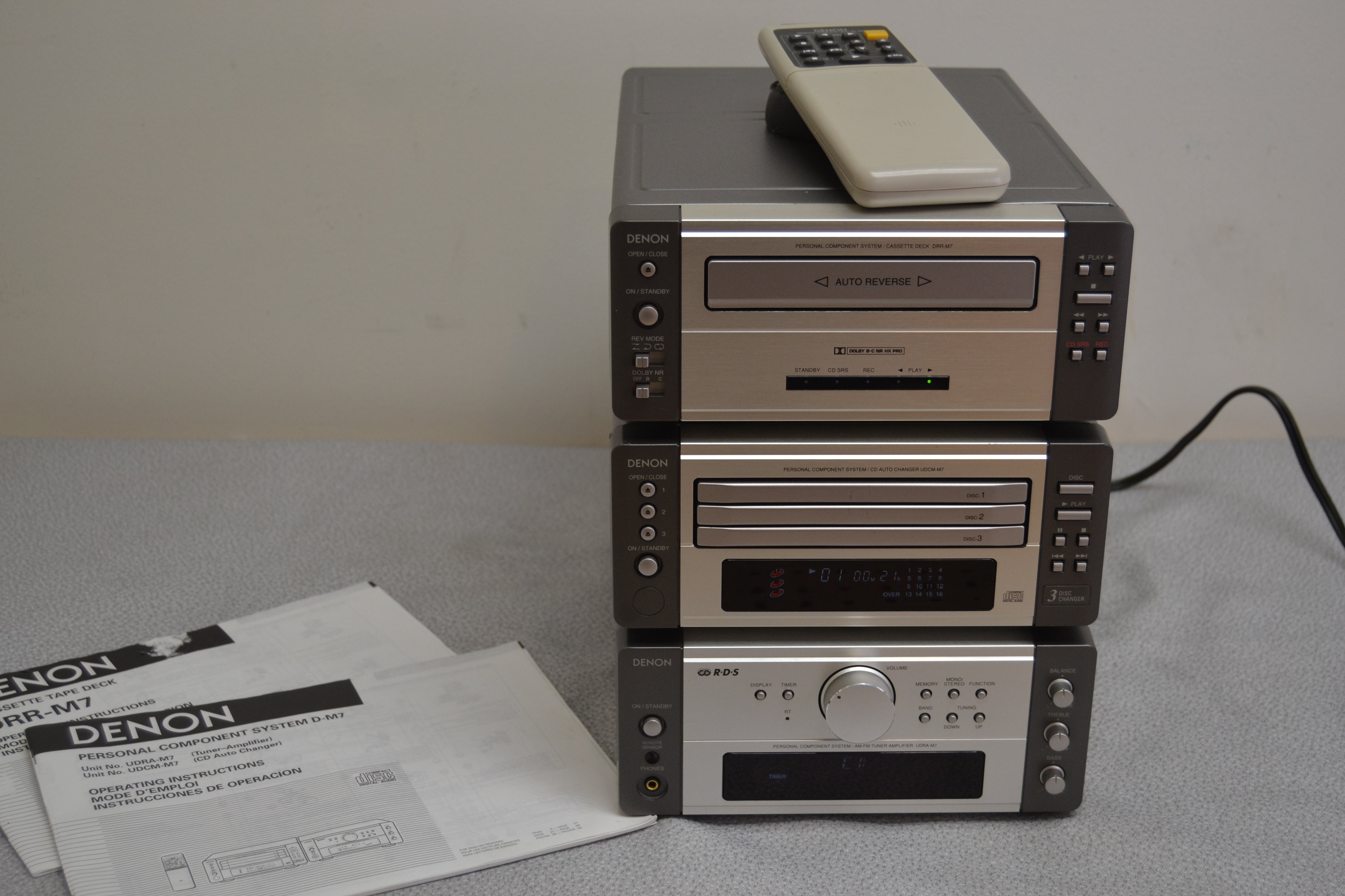 Denon Micro Component System * Stereo Receiver 30W RMS * 3 CD Changer * Cassette Deck AR * Remote * Manuals