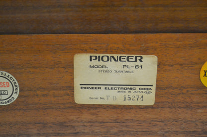 RARE Pioneer PL-61 Professional Belt Drive Turntable * 1972 * Needs Cartridge