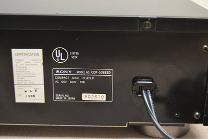 Sony CDP-508ES Single CD Player * 1989 * Remote Control