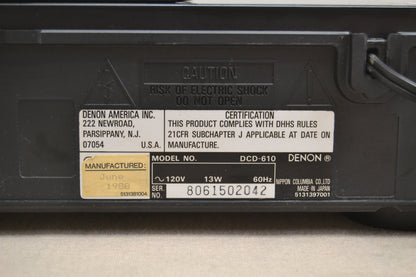 Denon DCD-610 Single CD Player * Remote * Fully Serviced