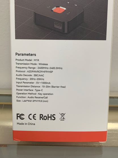 M1R Wireless Bluetooth 6.0 Receiver with RCA Audio Output