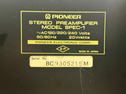 Pioneer SPEC 1 Stereo Preamplifier & SPEC 4 Power Amplifier * Fully Serviced to Factory Specs * Local Pickup ONLY