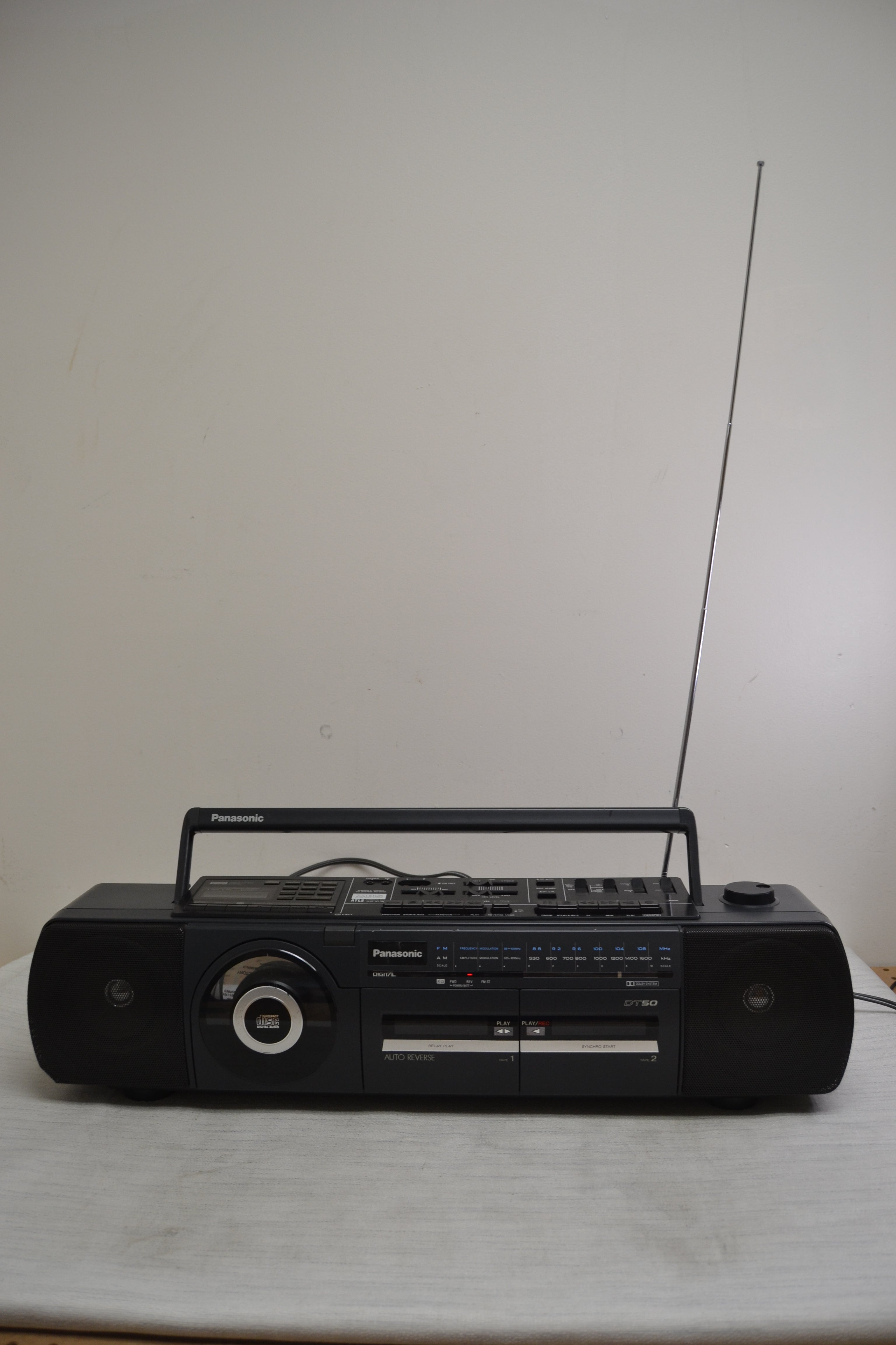 Panasonic RX-DT50, Vertical CD Player Stereo AM / FM Radio Dual Cassette 1980's 8 Fully Serviced * New Belts