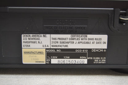 Denon DCD-610 Single CD Player * Fully Serviced * New Belts