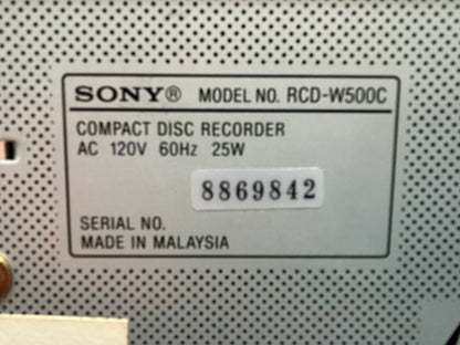 Sony RCD-W500C Cd Changer 5 Discs and CD Recorder * Remote * Fully Serviced * New Belts