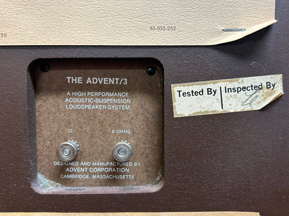 Advent/3 Bookshelf Speakers * Fully Serviced * Original Boxes