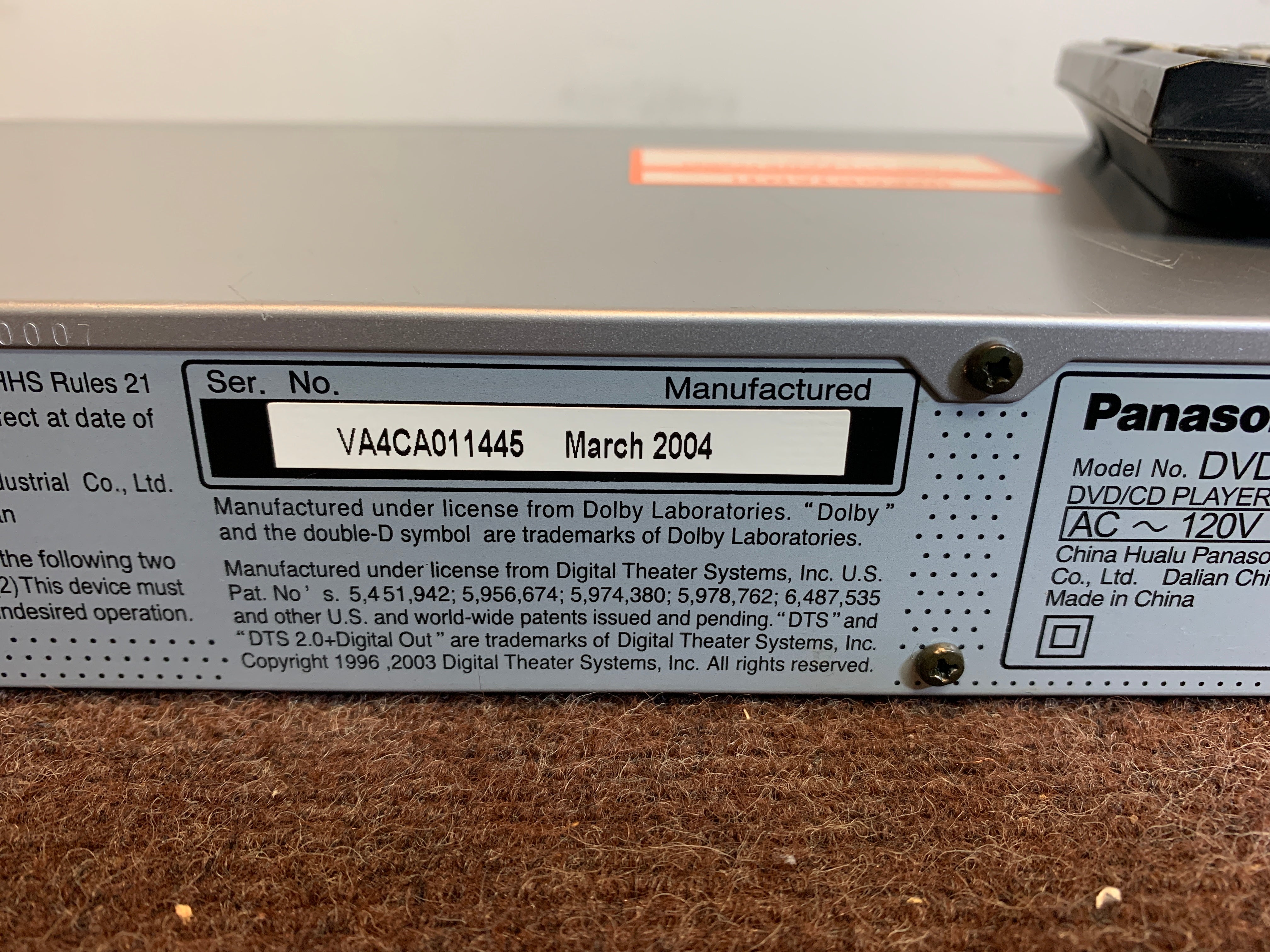 Panasonic DVD-S27 DVD/CD Player - Remote – The Turntable Store