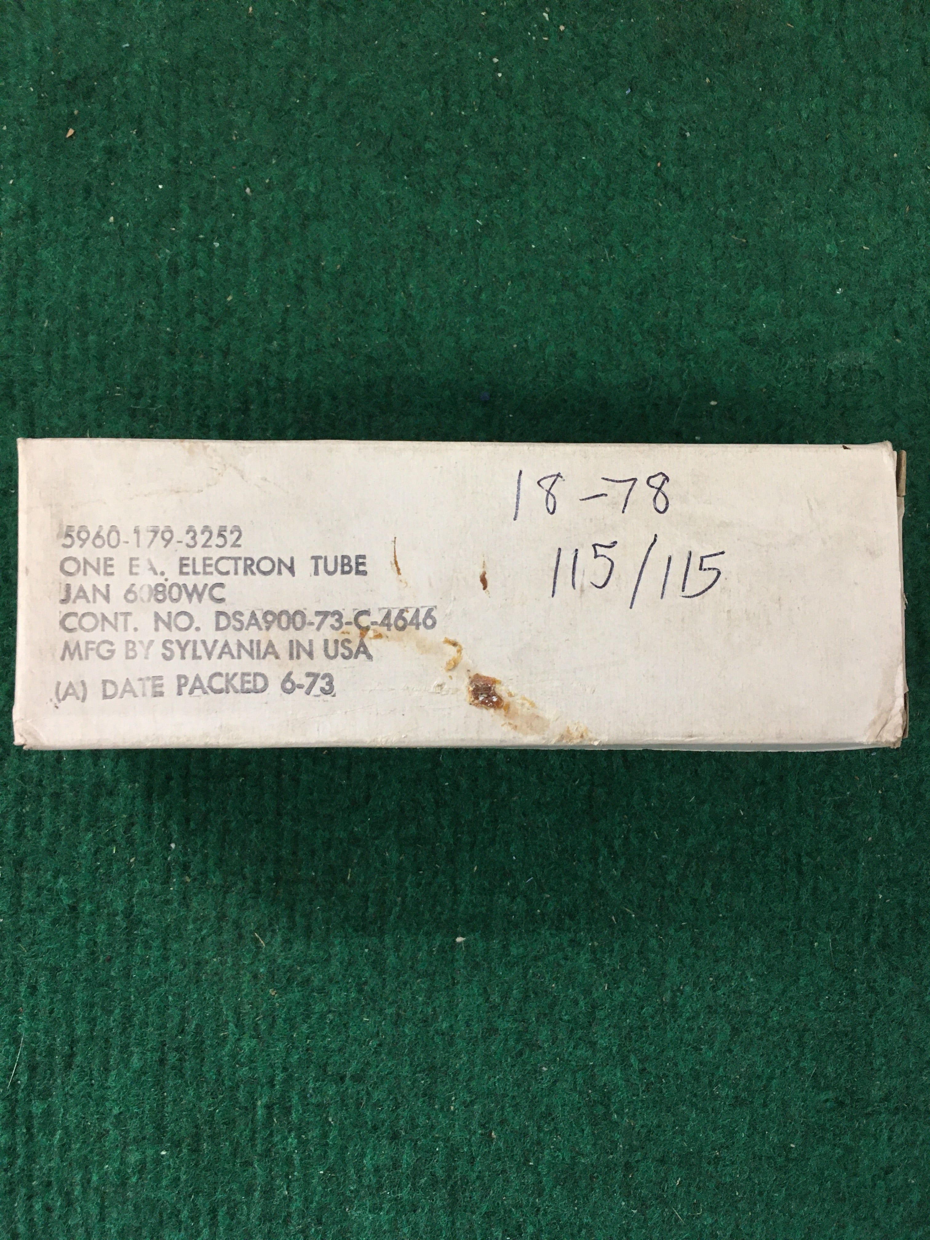 Sylvania JAN 6080WC Vacuum Tube * Tested 115/115