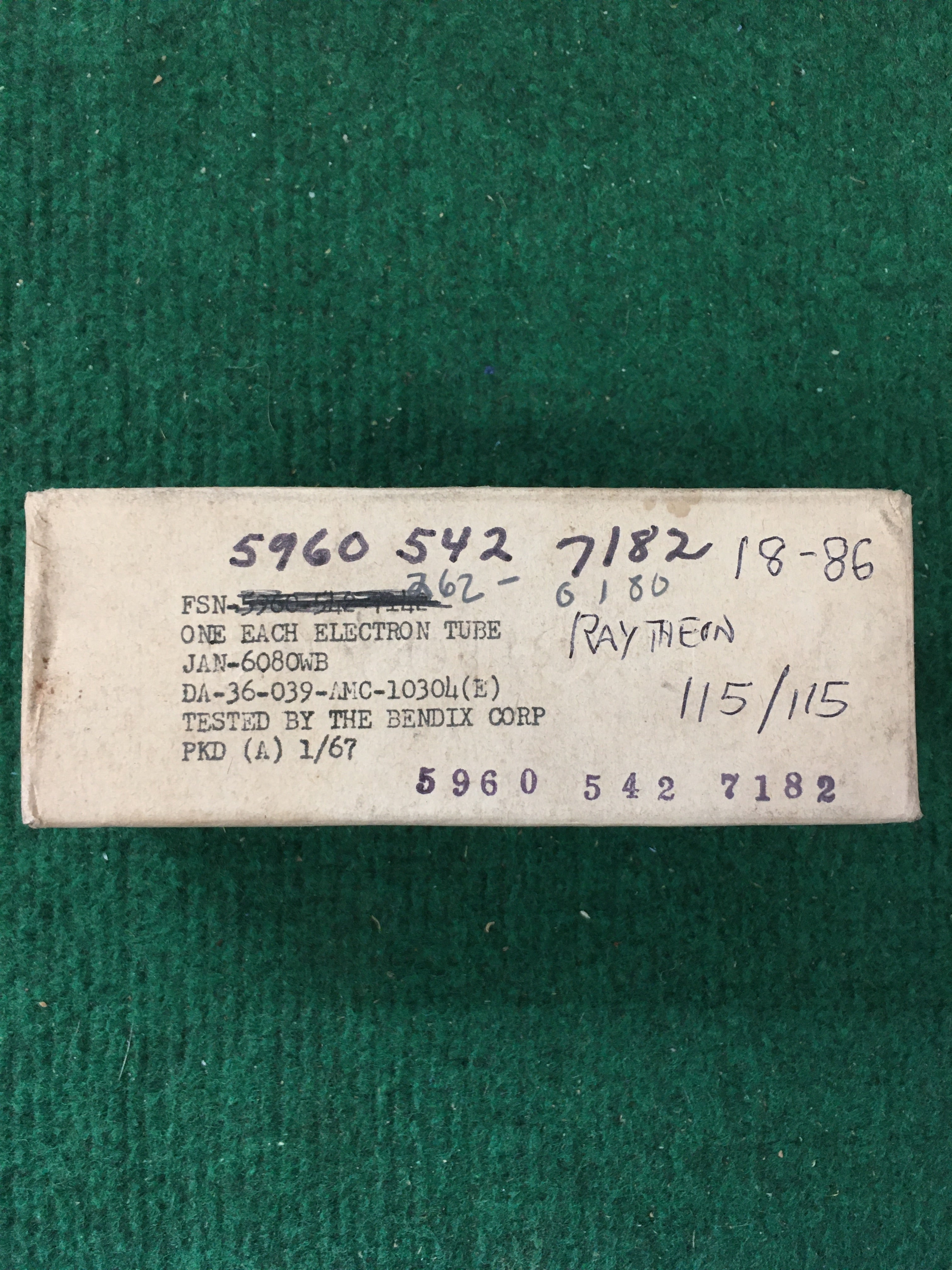 Raytheon JAN 6080WB Vacuum Tube * Tested 115/115