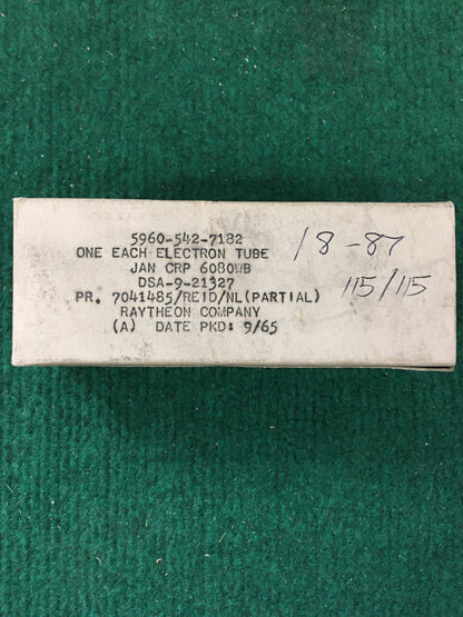 Raytheon JAN 6080WB Vacuum Tube * Tested 115/115