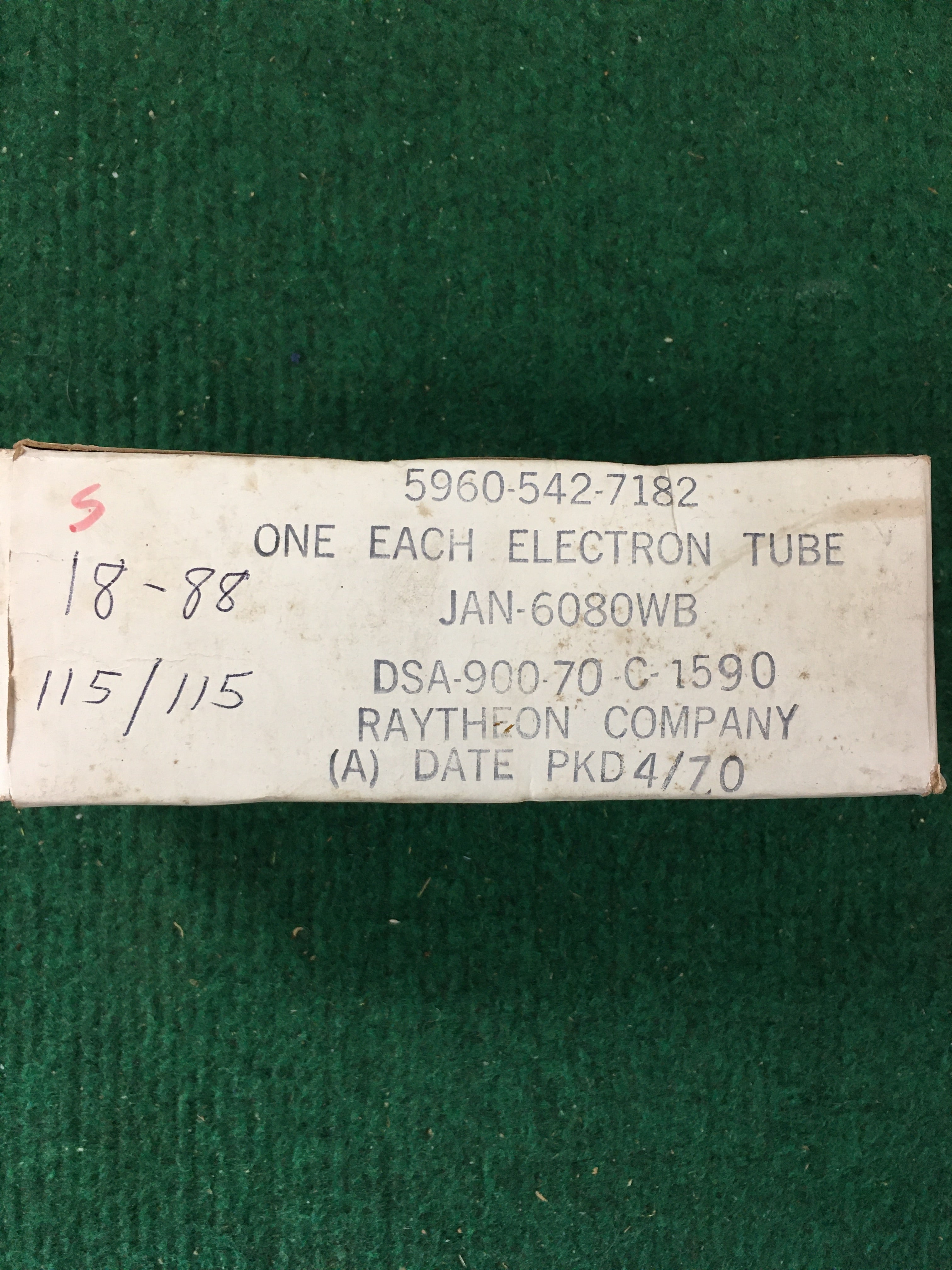 Raytheon JAN 6080WB Vacuum Tube * Tested 115/115