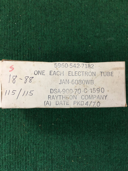 Raytheon JAN 6080WB Vacuum Tube * Tested 115/115