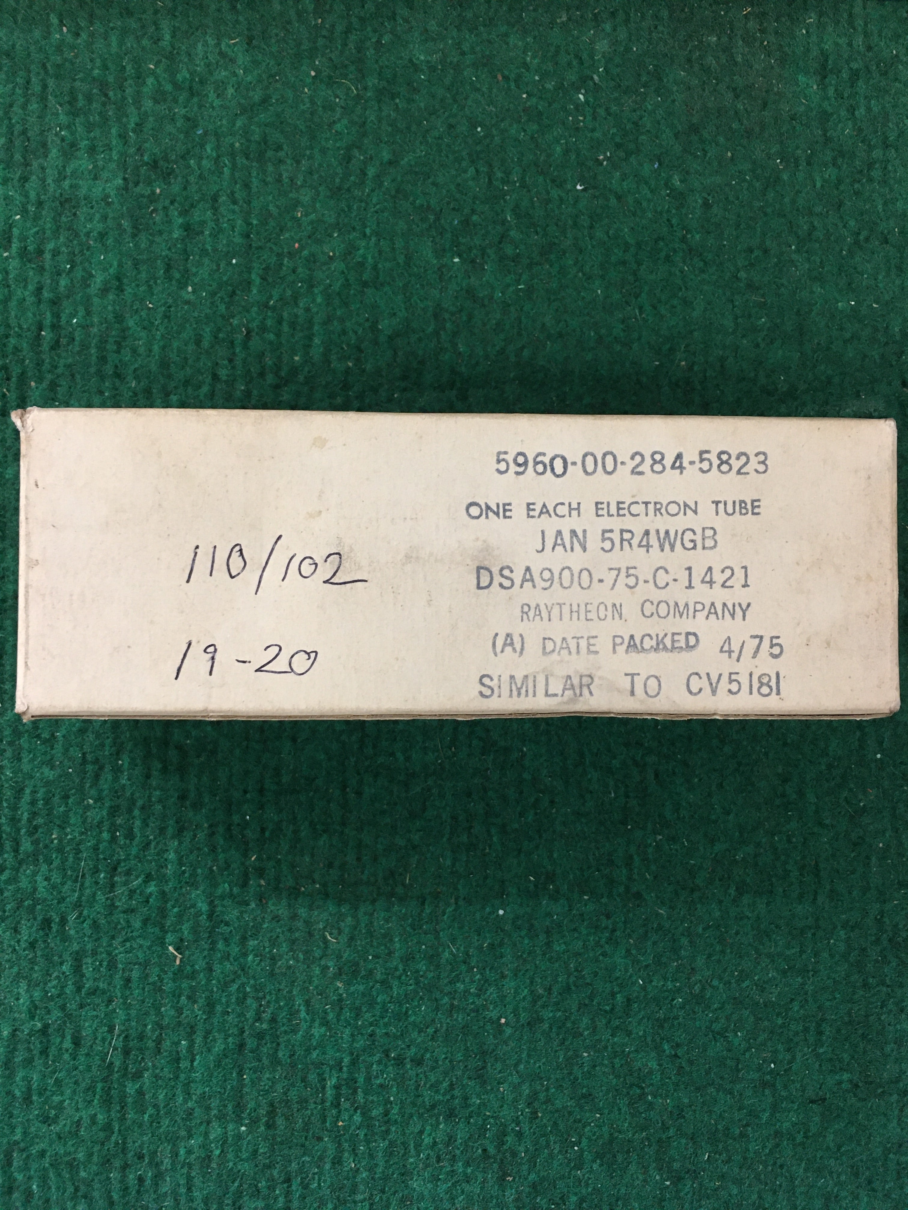 Raytheon JAN 5R4 WGB Vacuum Tube * Tested 110/102