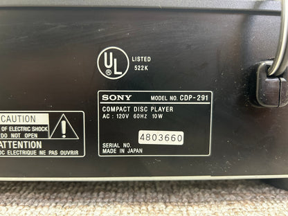 Sony CDP-291  Single Compact Disc Player * Remote * Fully Serviced *