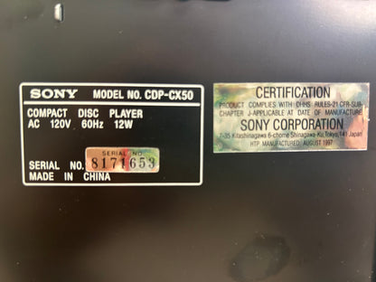Sony CDP-CX50 CD Changer * 50+1 Discs * Fully Serviced * New Belts