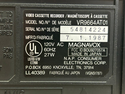 Magnavox VR-9664 Hi-Fi Stereo VHS Video Recorder * Fully Serviced * New Belts