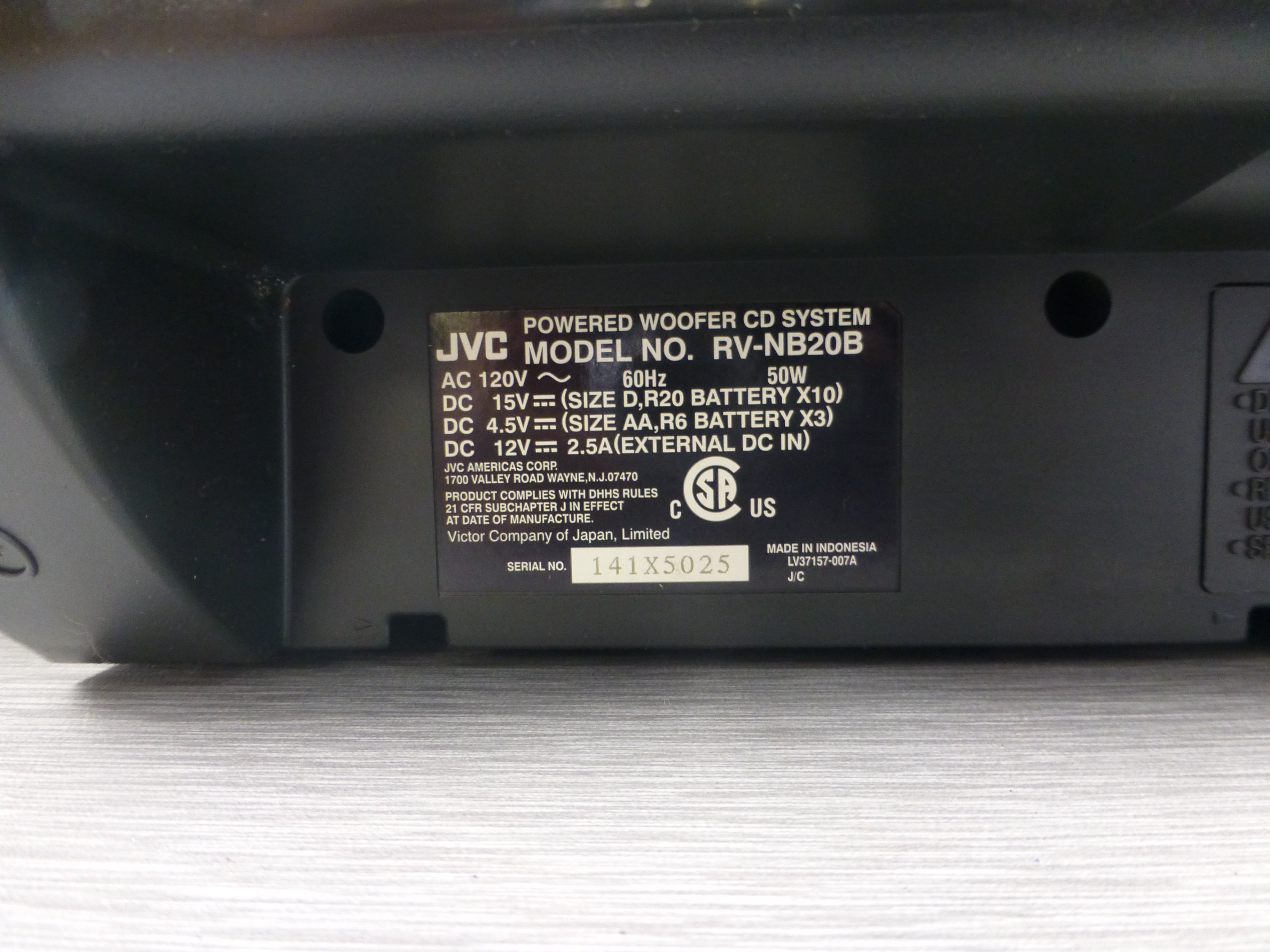 JVC RV-NB20B BoomBox with Powered Subwoofer System * CD/FM/AUX