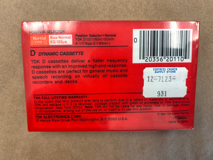 1985 TDK D 120 Type 1 Blank Cassette 120 mins
