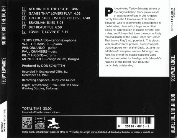 Teddy Edwards : Nothin' But The Truth! (CD, Album, RE, RM)