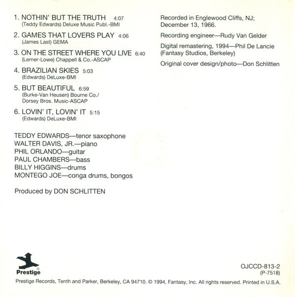 Teddy Edwards : Nothin' But The Truth! (CD, Album, RE, RM)