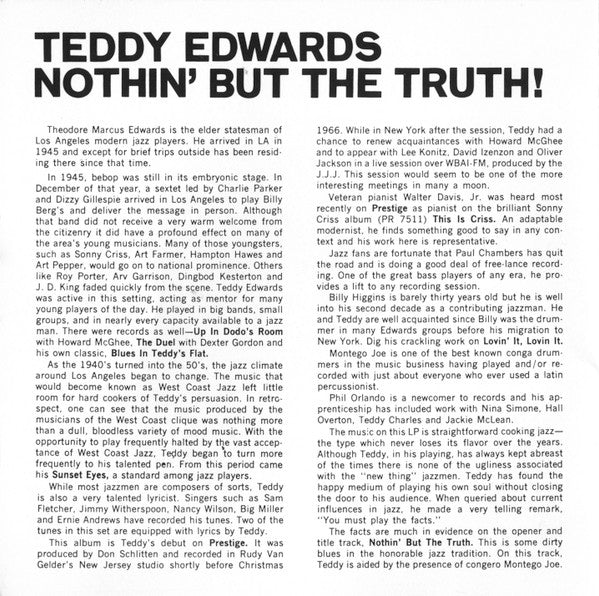 Teddy Edwards : Nothin' But The Truth! (CD, Album, RE, RM)