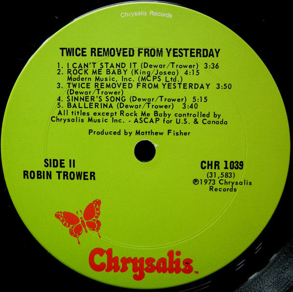 Robin Trower : Twice Removed From Yesterday (LP, Album)