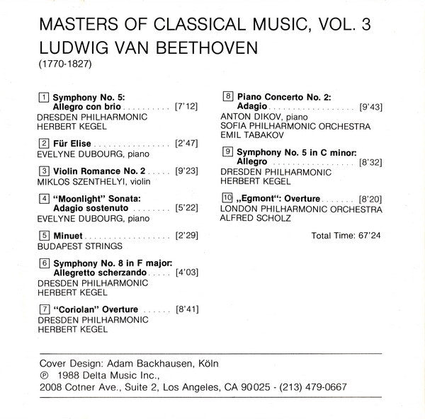 Ludwig van Beethoven : Masters Of Classical Music, Vol.3: Beethoven (CD, Comp)