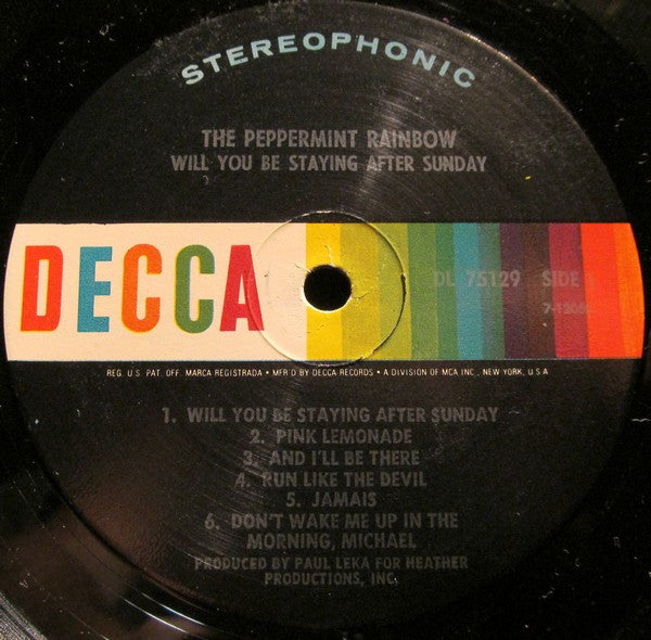 The Peppermint Rainbow : Will You Be Staying After Sunday (LP, Album, Pin)
