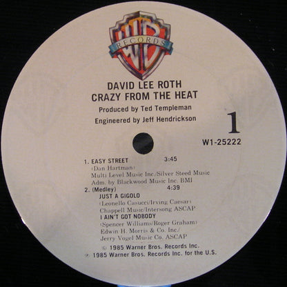 David Lee Roth : Crazy From The Heat (12", EP, Club)