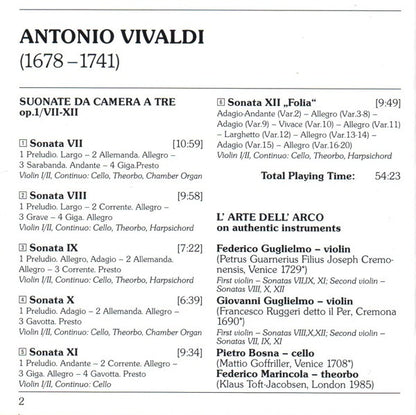 Antonio Vivaldi - L'Arte Dell'Arco, Christopher Hogwood : Suonate Da Camera A Tre Op. 1 / VII-XII (CD)