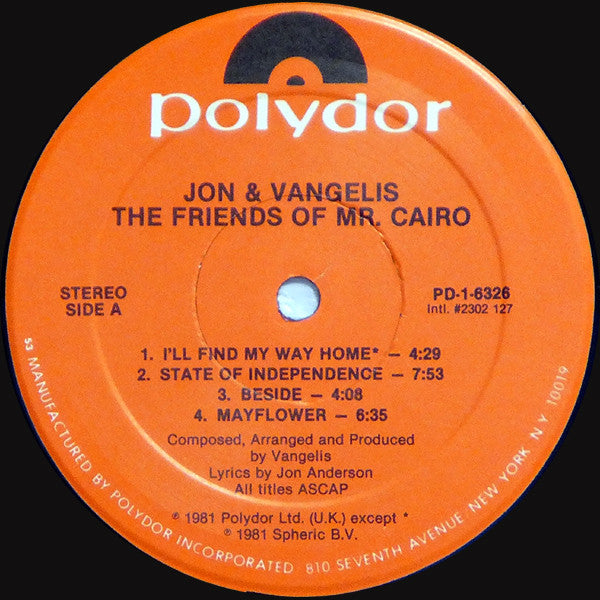 Jon & Vangelis : The Friends Of Mr Cairo (LP, Album, RE, 53-)