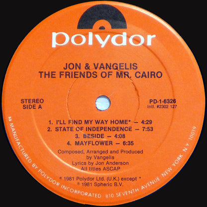 Jon & Vangelis : The Friends Of Mr Cairo (LP, Album, RE, 53-)