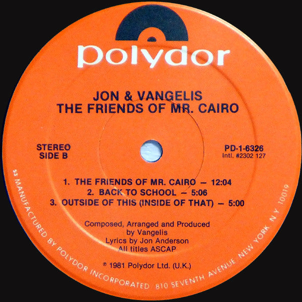 Jon & Vangelis : The Friends Of Mr Cairo (LP, Album, RE, 53-)