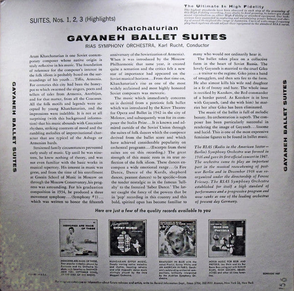 Aram Khatchaturian, RIAS Symphonie-Orchester Berlin, Karl Rucht : Gayaneh Ballet Suites (Highlights) (LP)