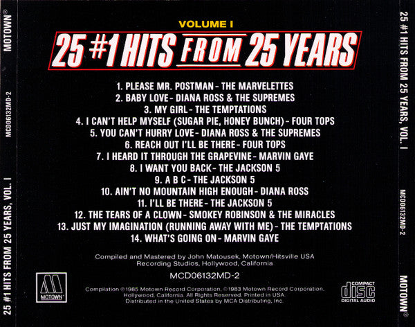 Various : 25 #1 Hits From 25 Years (Volume I) (CD, Comp, Mad)