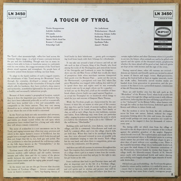 Various : A Touch Of Tyrol (LP, Comp, Mono)